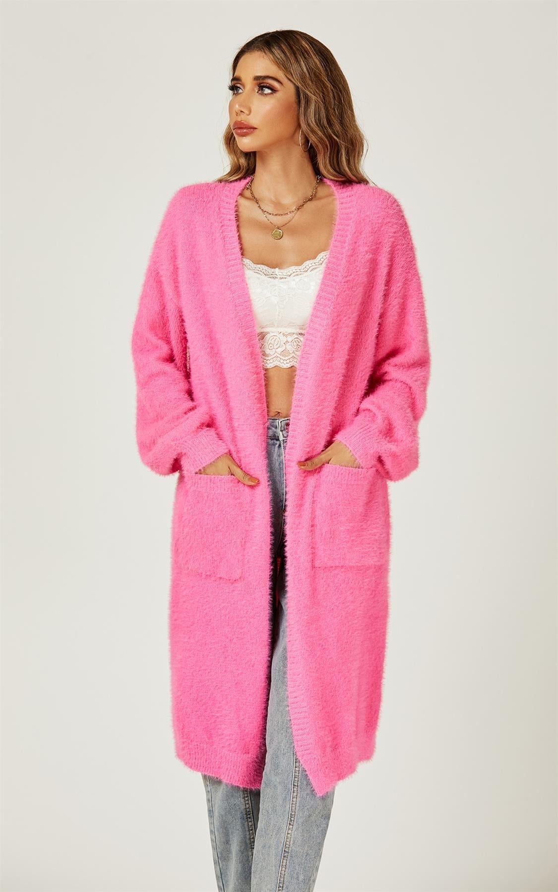 Weiche Strickjacke, entspannte Passform in Fuchsia-Pink