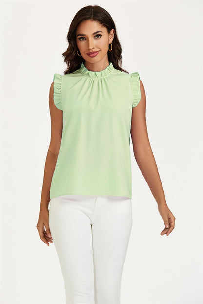 Frill Trim Sleeve Frill Neck Blouse Top In Light Green