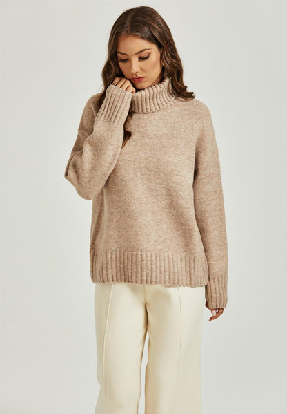 Jumper Top With High Neck In Cream