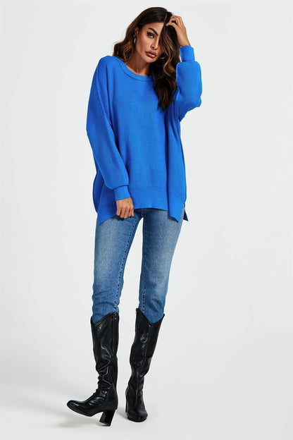Oversize-Strickpullover in Blau