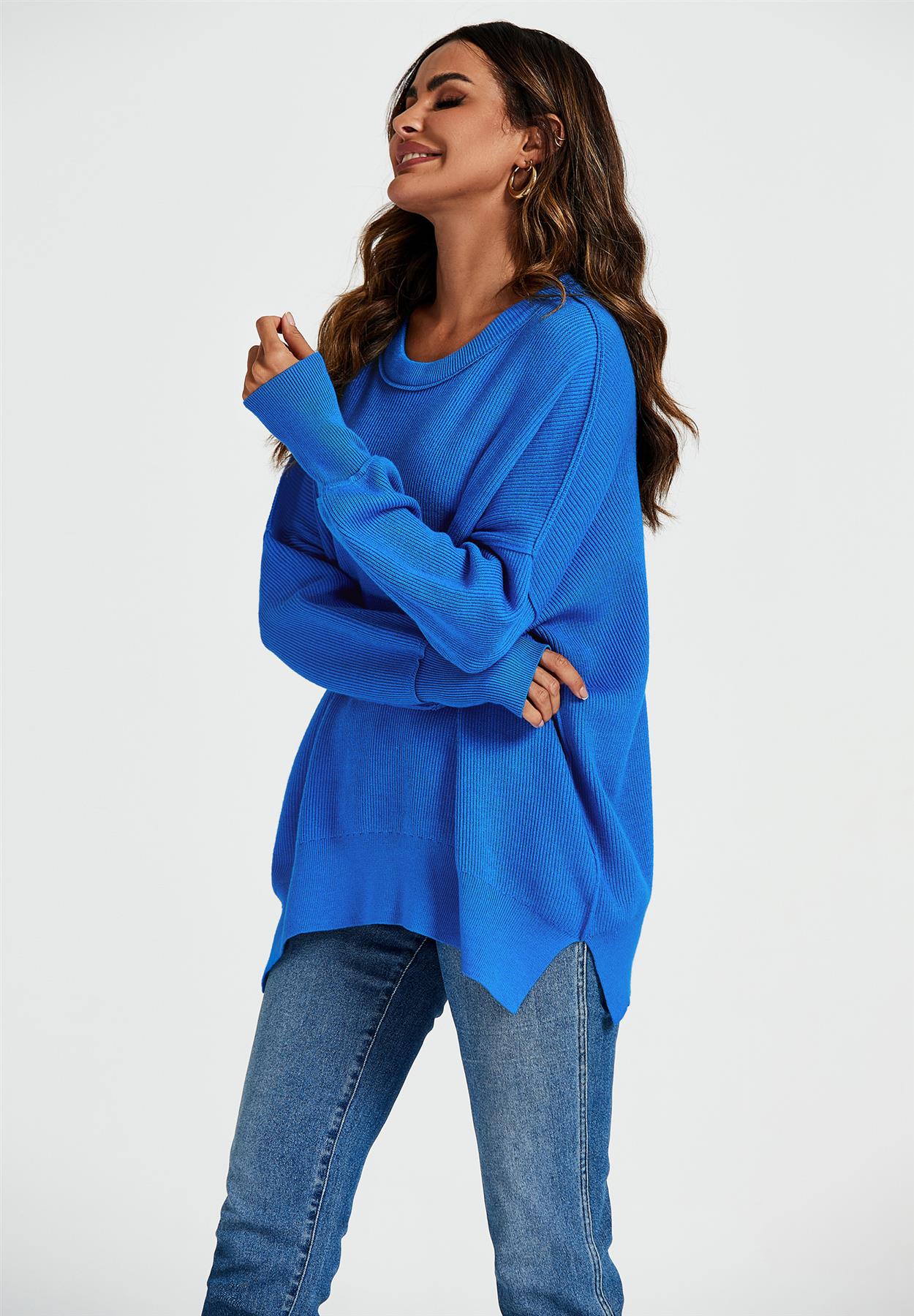 Oversize-Strickpullover in Blau