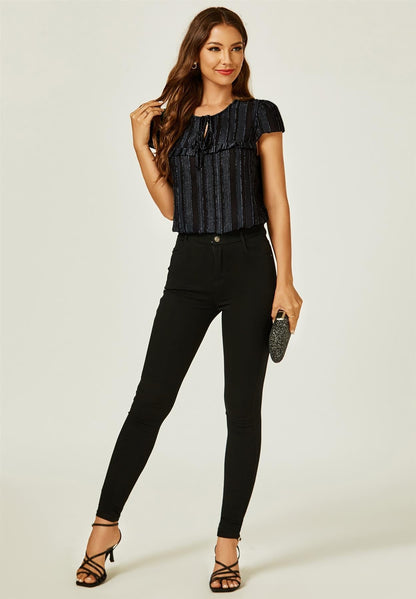 Flocked Tulle Sheer Top In Black