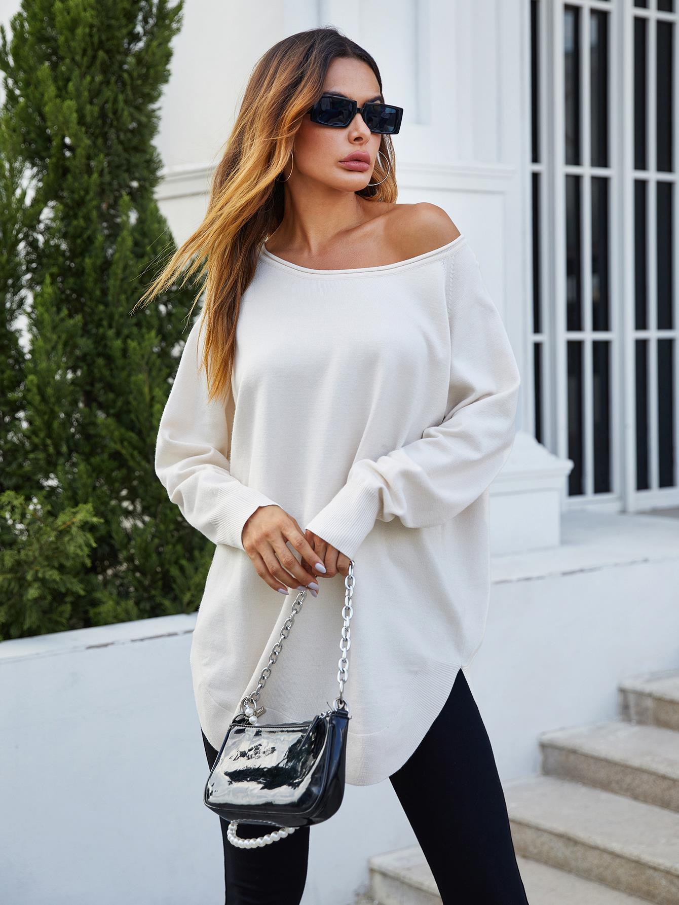 Oversize Knitted Jumper Top In Ecru