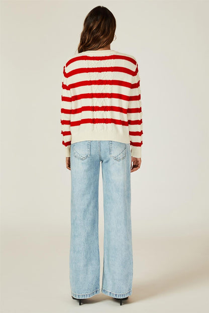 Stripe Pattern Knitted Cardigan In Red