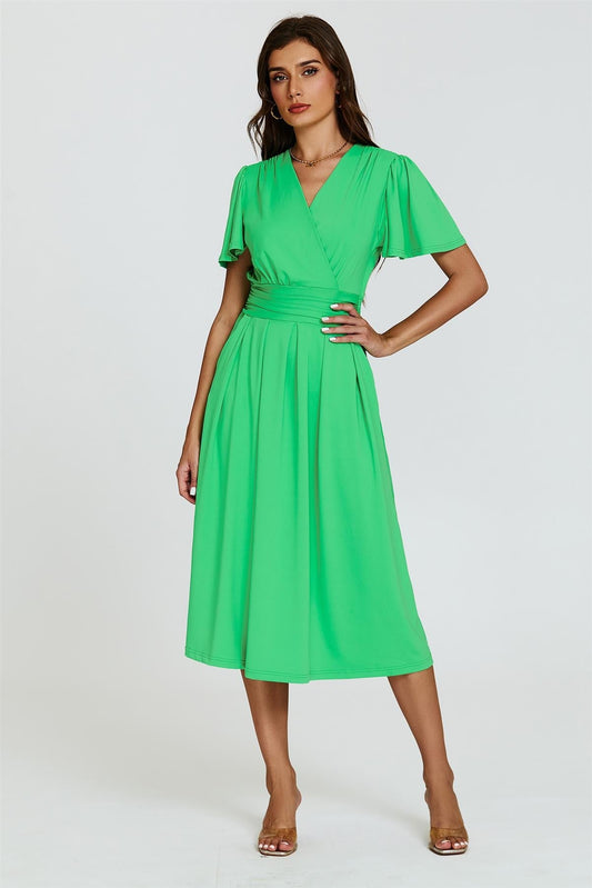Angel Sleeve Jersey Midi Dress In Green