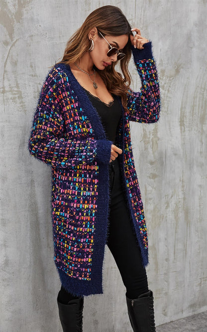 Pink mix Multi colour Speckles Boucle Check Cardigan In Navy
