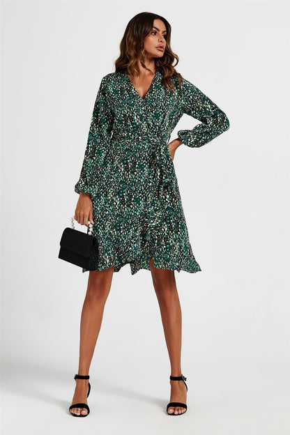 Wrap Top Midi Dress In Green