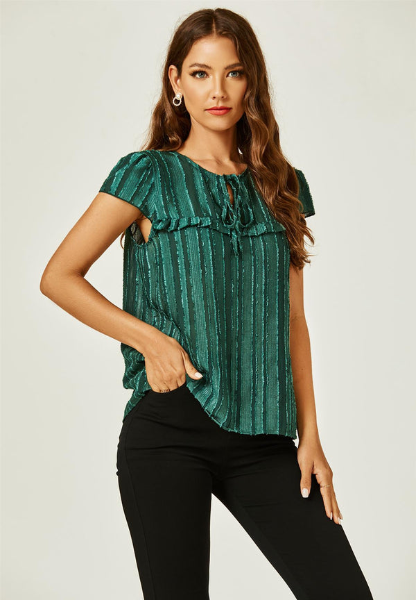 Transparentes Tüll-Top mit Floraldruck in Grün