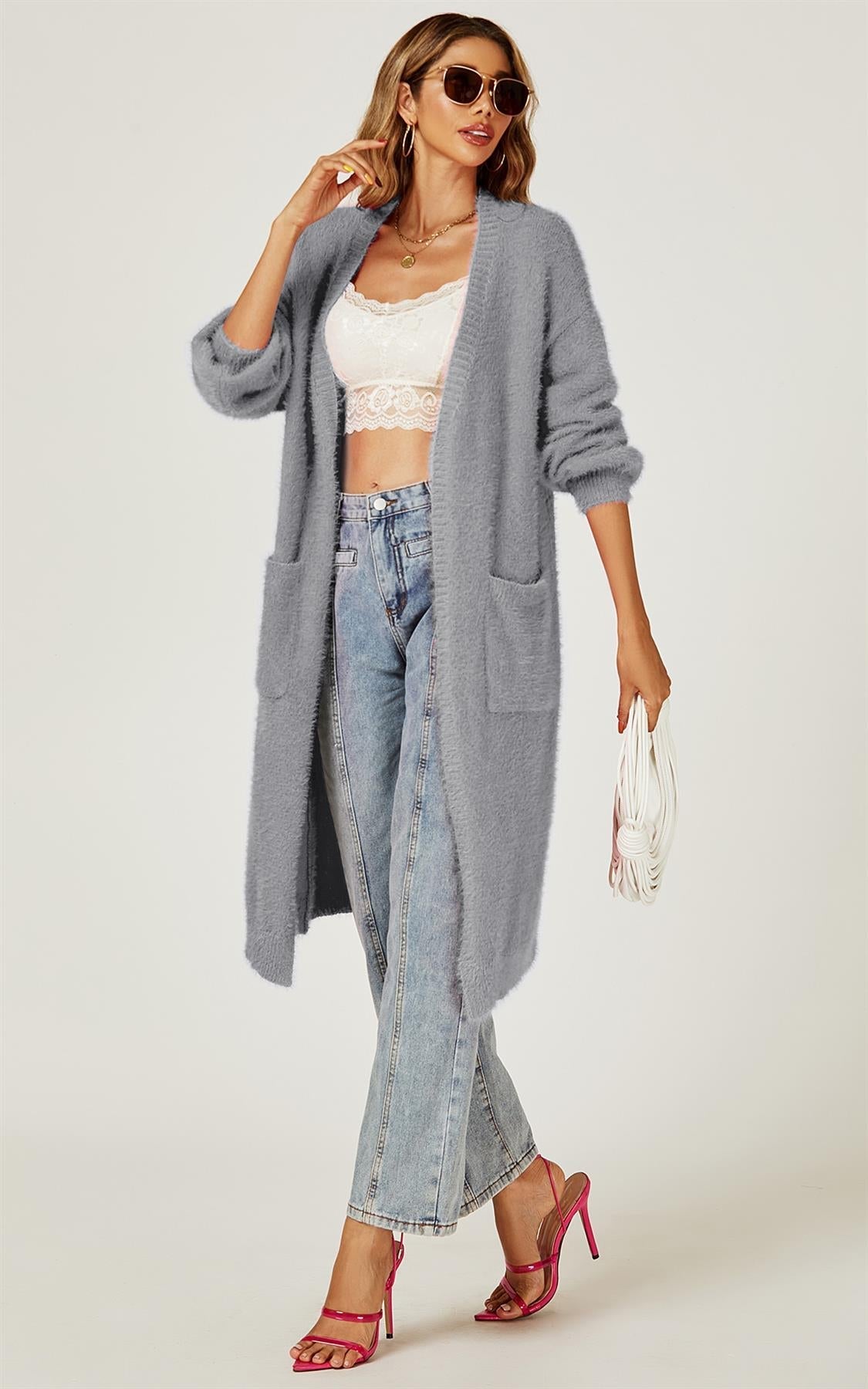 Weiche Strickjacke, entspannte Passform in Grau