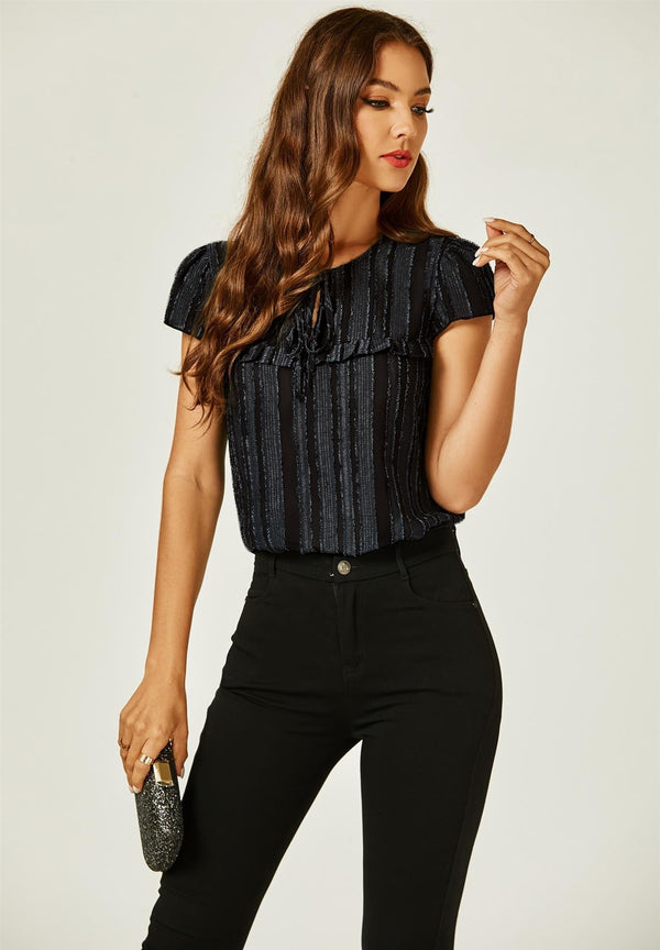 Transparentes Tüll-Top mit Floraldruck in Schwarz