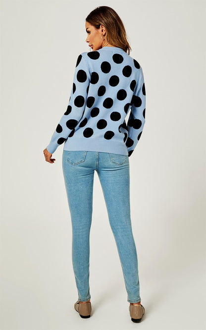 Strickpullover mit schwarzem Polka-Dot in Blau