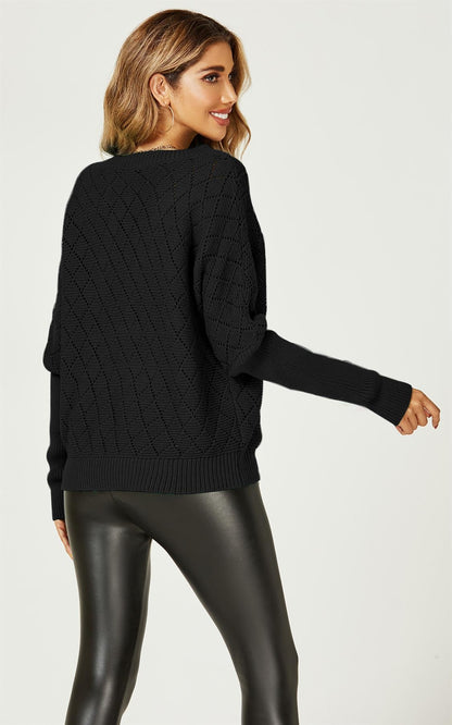 Transparenter Pointelle-Streifen-Pullover in Schwarz