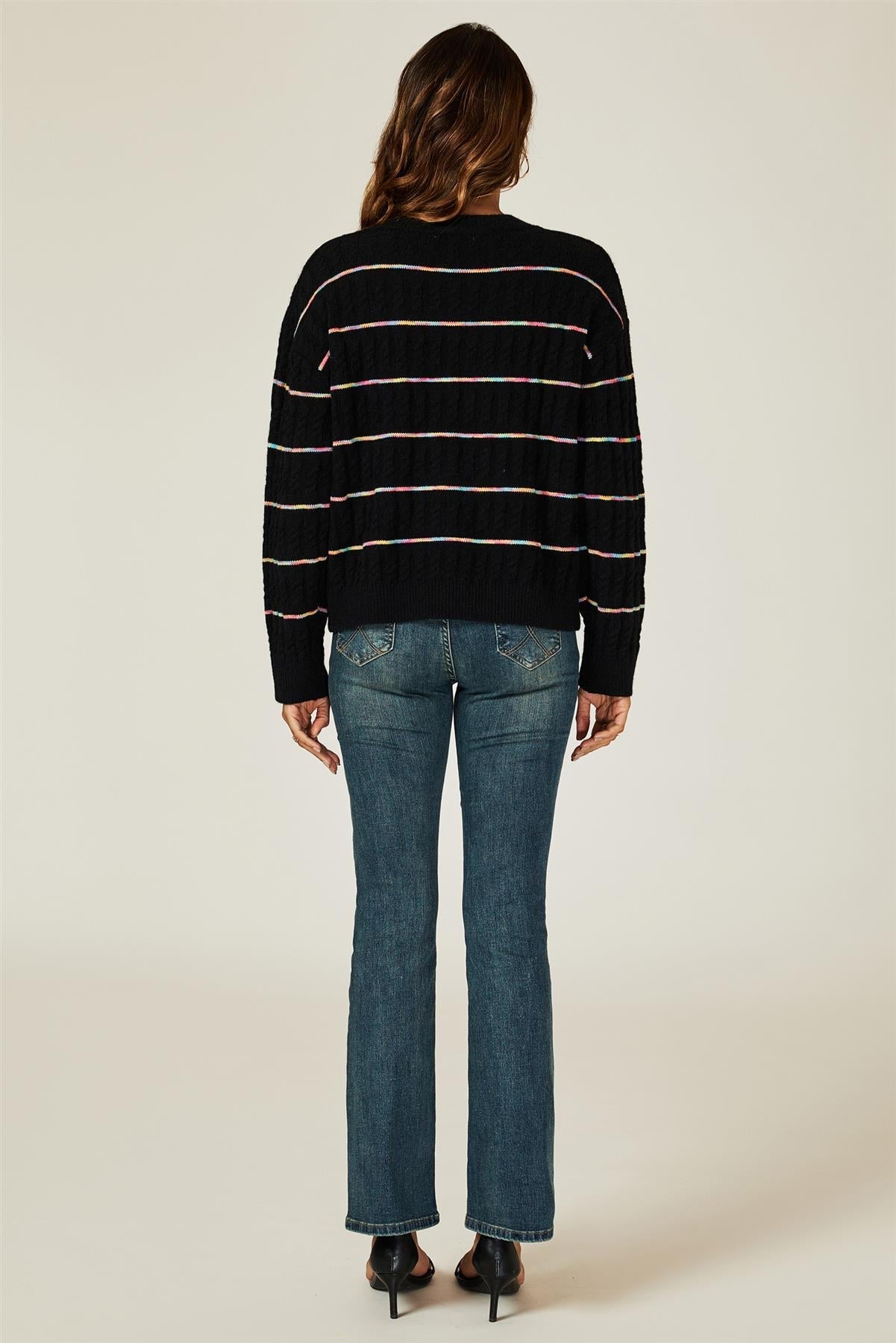 Rainbow Stripe Knitted Cardigan In Black