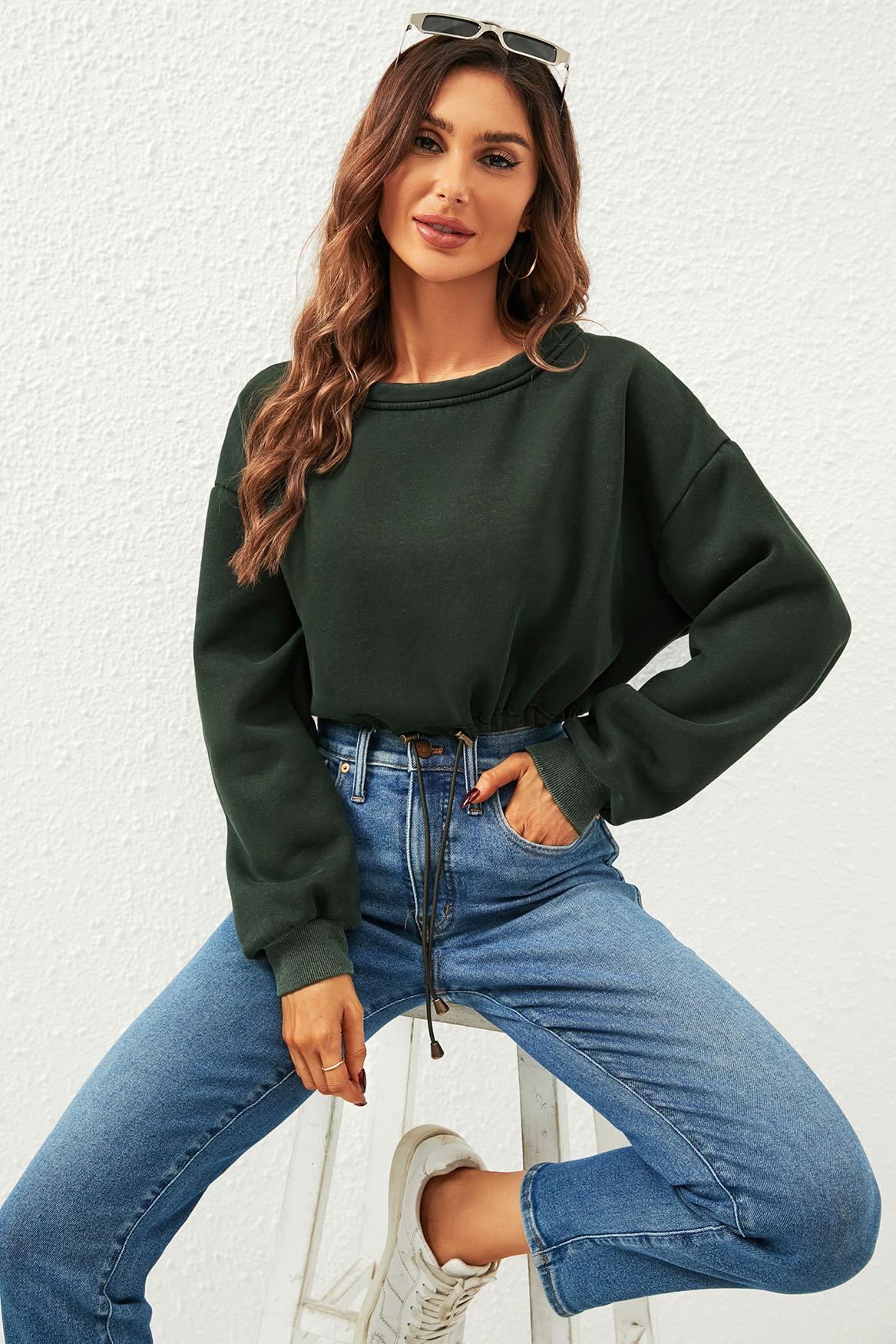 Perfectly Oversized Cropped Sweatshirt In Dark Green