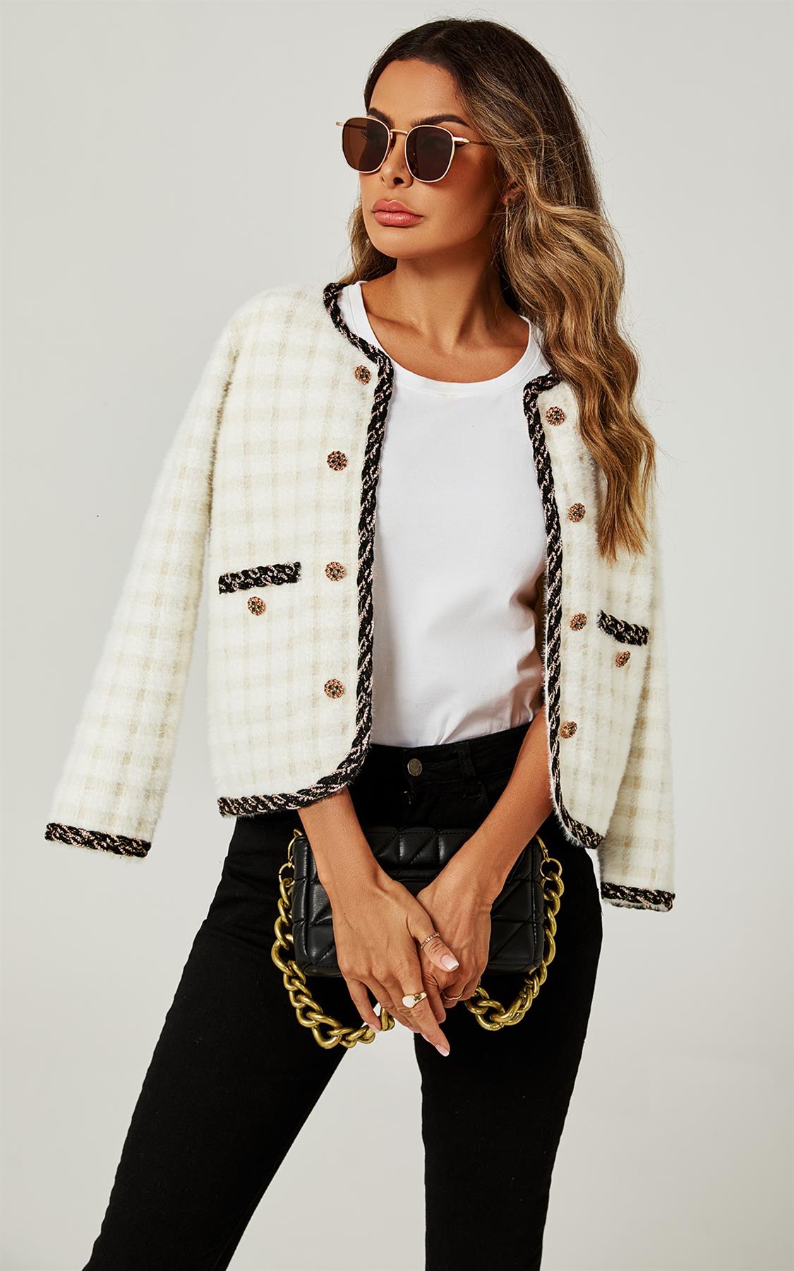 Straight Boucle Jacket In White