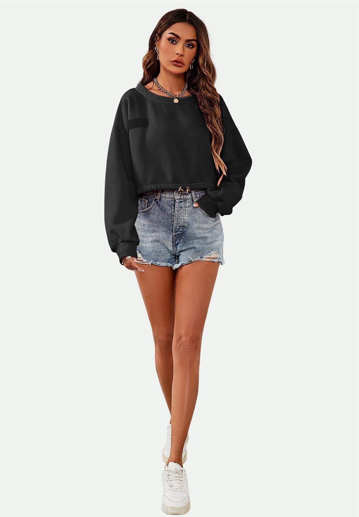 Oversize Cropped Sweatshirt in Schwarz