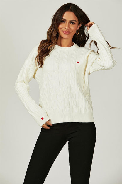Heart Embroidery Jumper Top In Cream