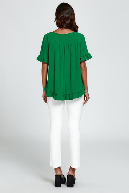 Frill Detail Short Sleeves Top In Green