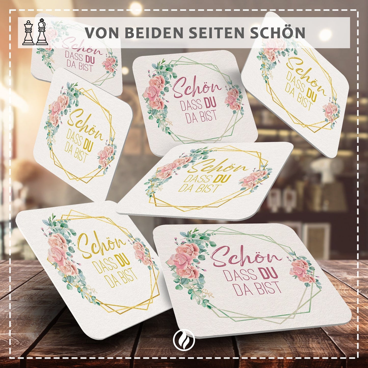 Florale Bierdeckel 'Schön, dass du da bist'