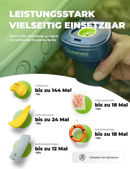 Qunature Elektrische Luftpumpe 2 in 1 Aufblasbar und Ablassen 2000 mAh Wiederaufladbar Akku
