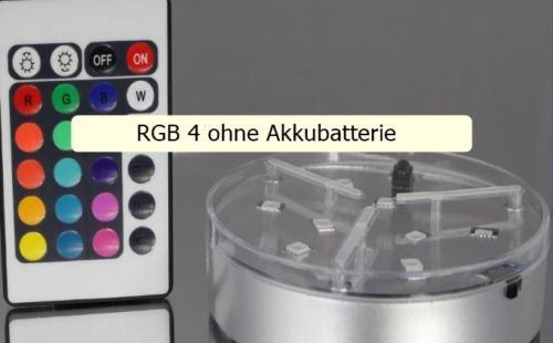 LED RGB Multicolor Platte mit Fernbedienung und Farbwechsel, betrieben mit 3x AA Batterien, Nahaufnahme der Fernbedienung und Platte.