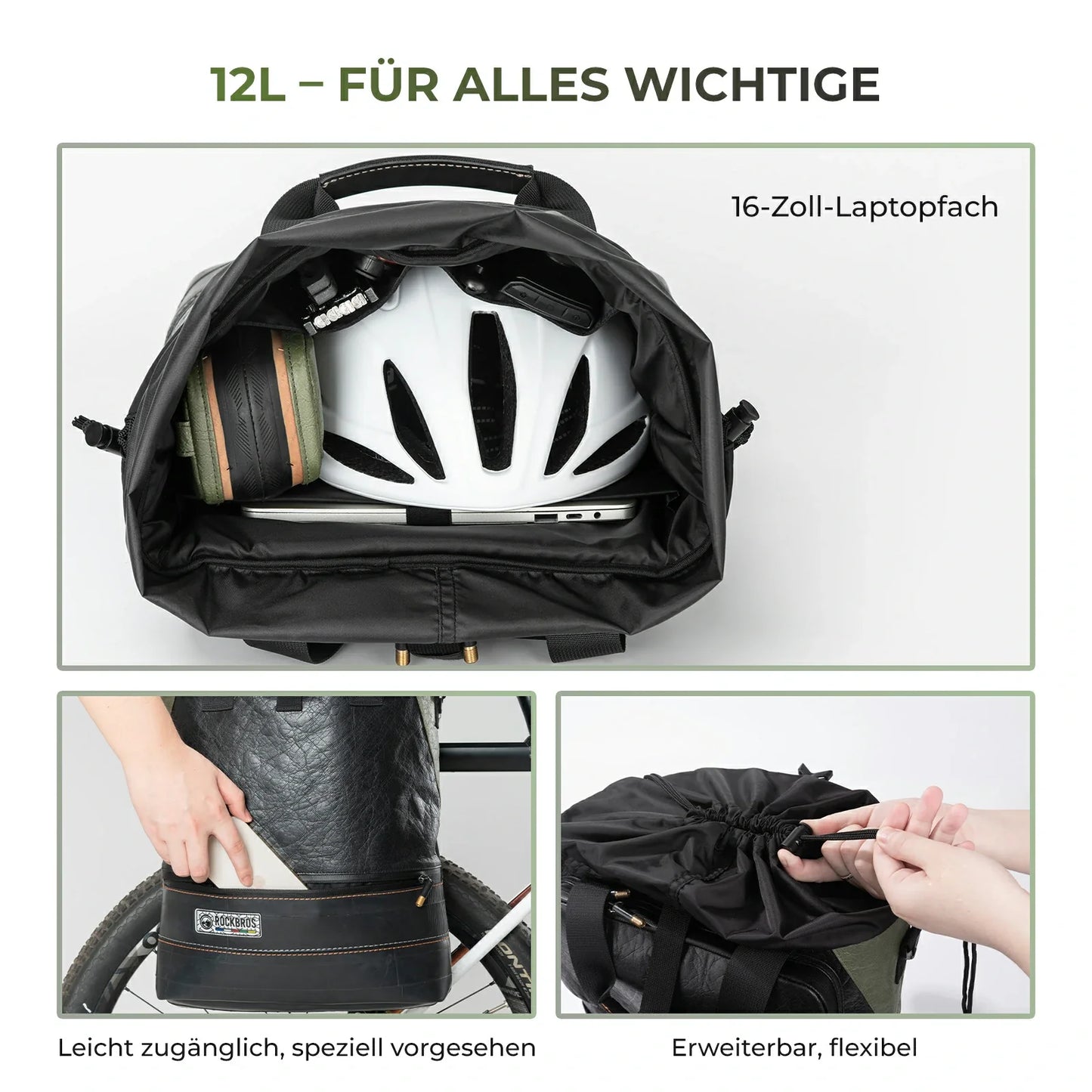 ROAD TO SKY Nachhaltige Fahrrad-Gepäckträgertasche aus recycelten Reifen 12L