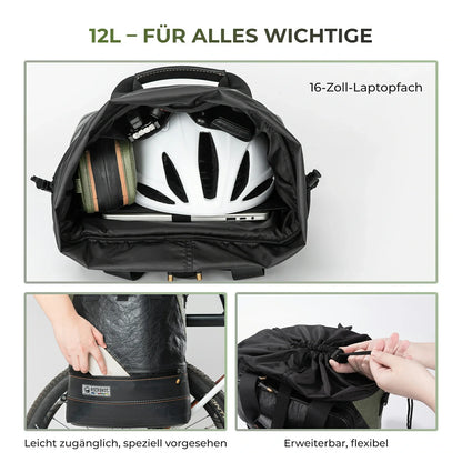 ROAD TO SKY Nachhaltige Fahrrad-Gepäckträgertasche aus recycelten Reifen 12L