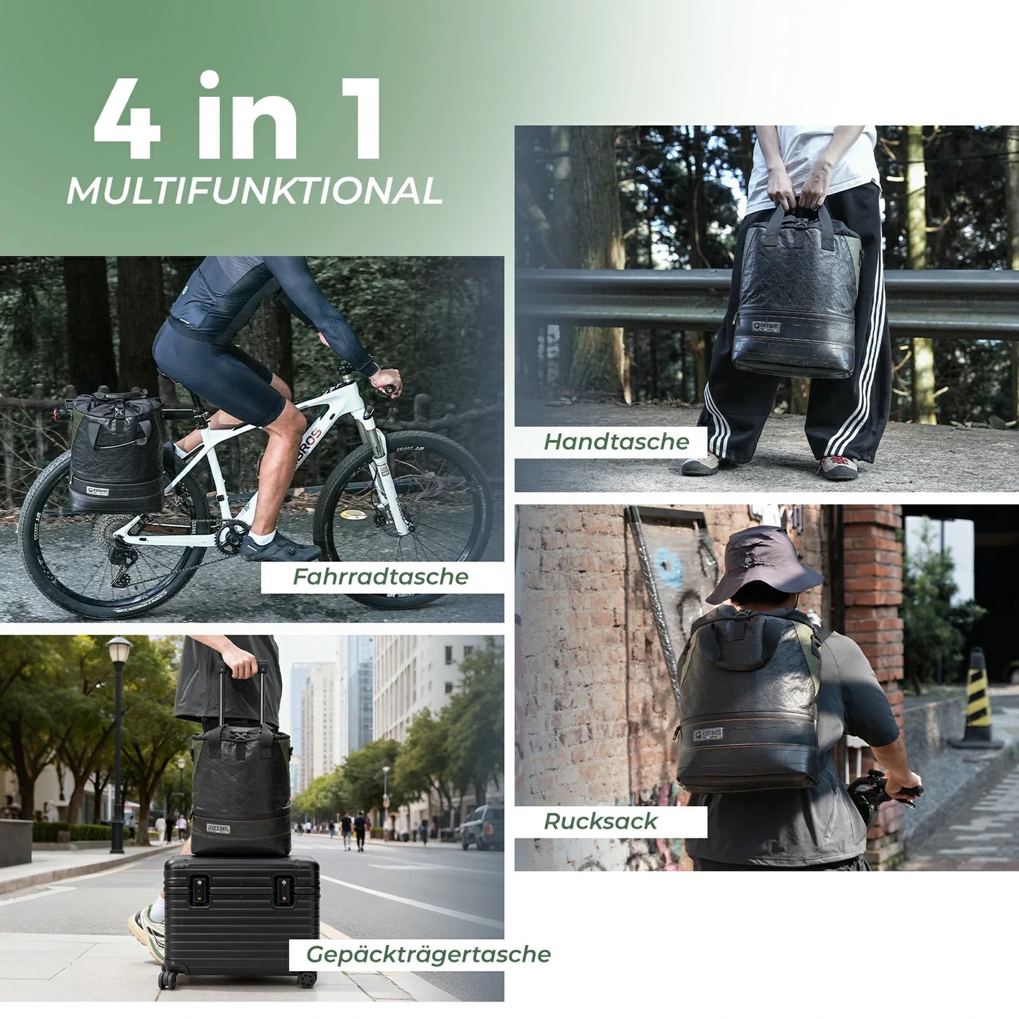 ROAD TO SKY Nachhaltige Fahrrad-Gepäckträgertasche aus recycelten Reifen 12L