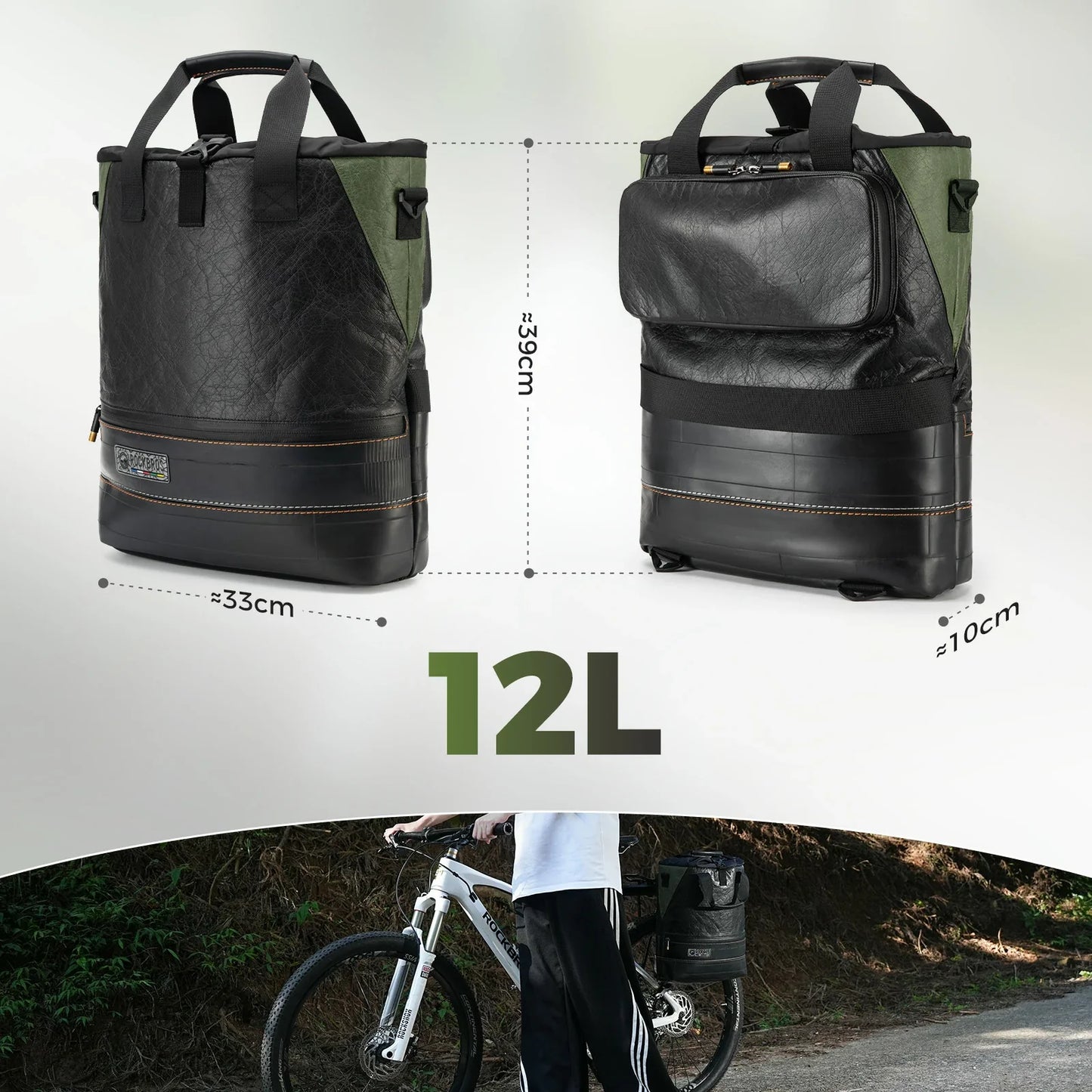 ROAD TO SKY Nachhaltige Fahrrad-Gepäckträgertasche aus recycelten Reifen 12L