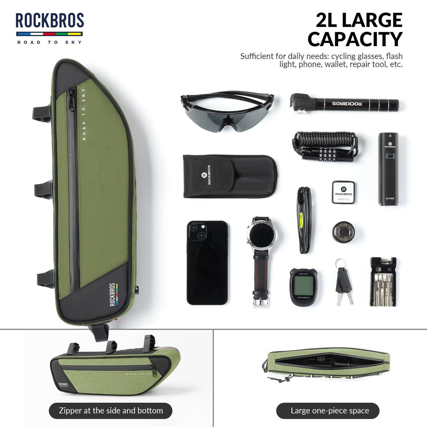 ROAD TO SKY Reflektierende Wasserdichte Fahrrad 2L Dreieckstasche