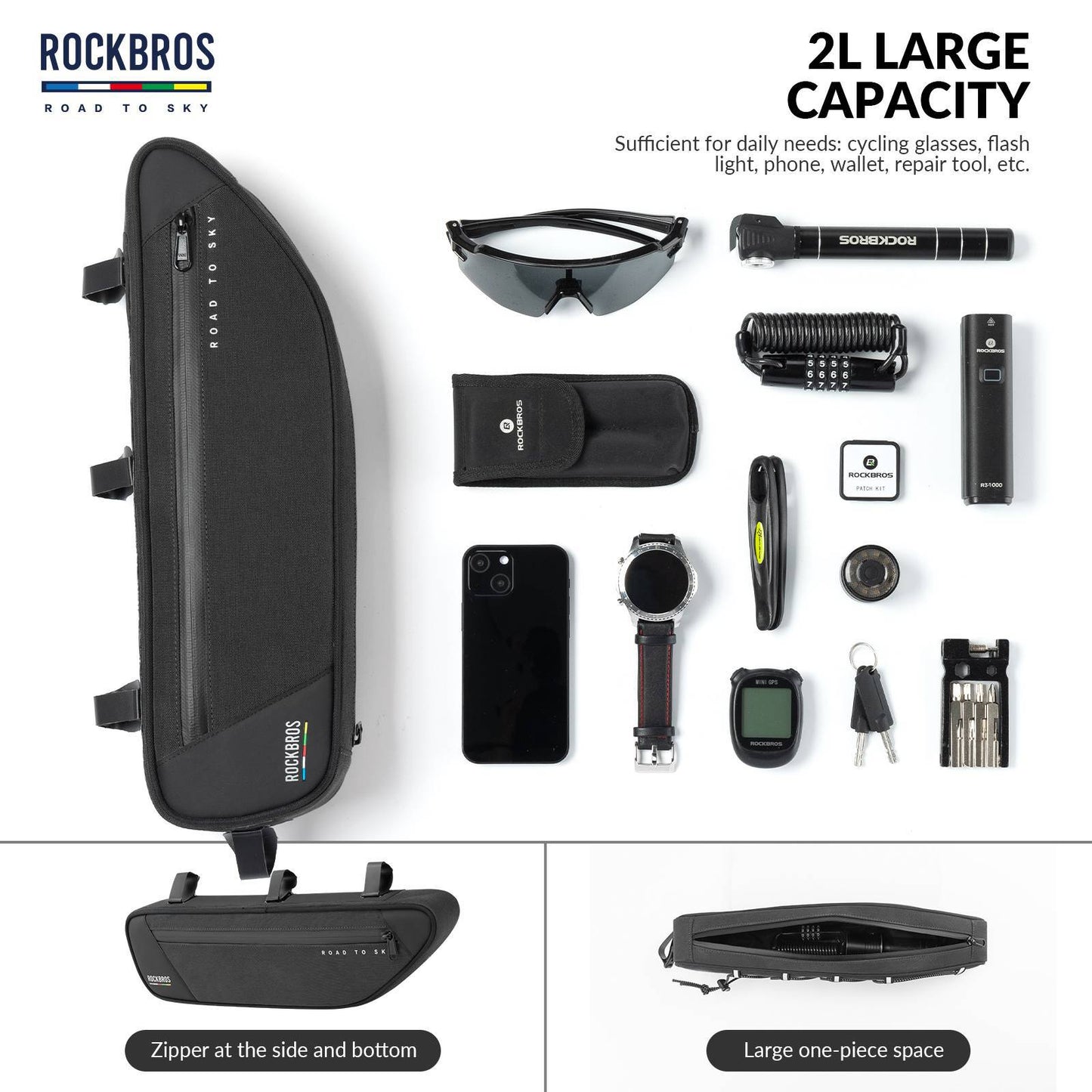 ROAD TO SKY Reflektierende Wasserdichte Fahrrad 2L Dreieckstasche