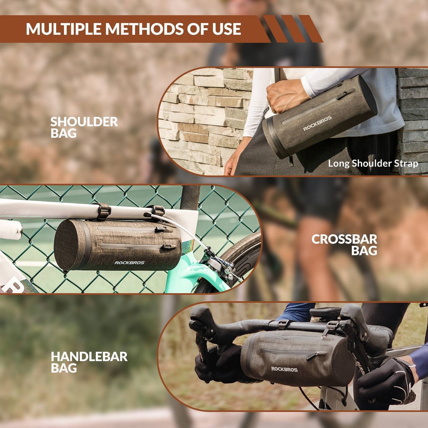 ROCKBROS 3 in 1 Wasserdichte Lenkertasche Zylindrisch Tragbar 2L