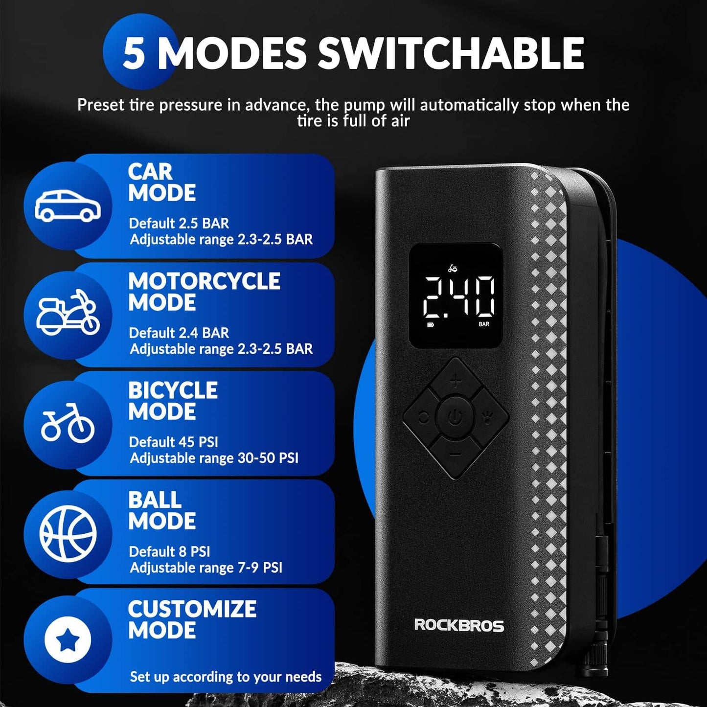 Mini Elektrische Luftpumpe 7-150PSI 5 Modi