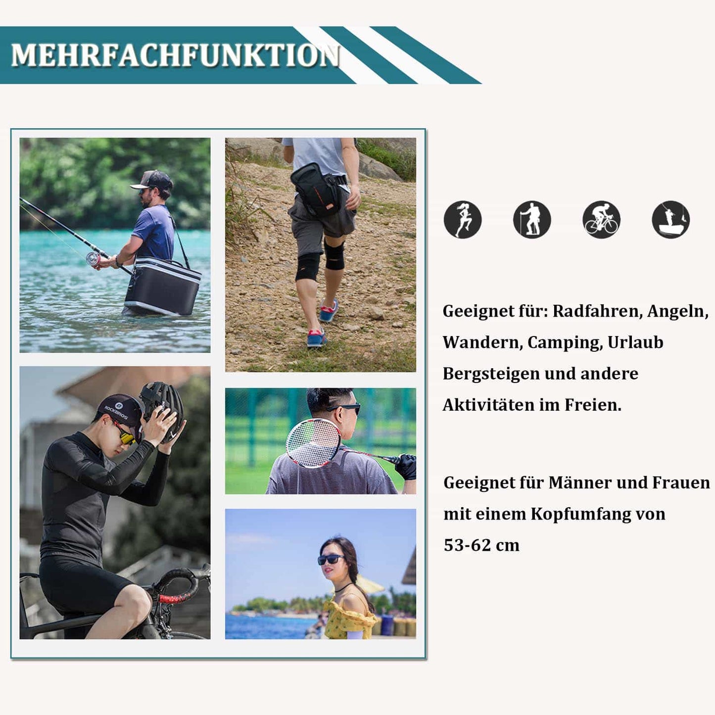 ROCKBROS Fahrrad Kappe UV-Schutz Sport Hut für Damen Herren 54-61 cm