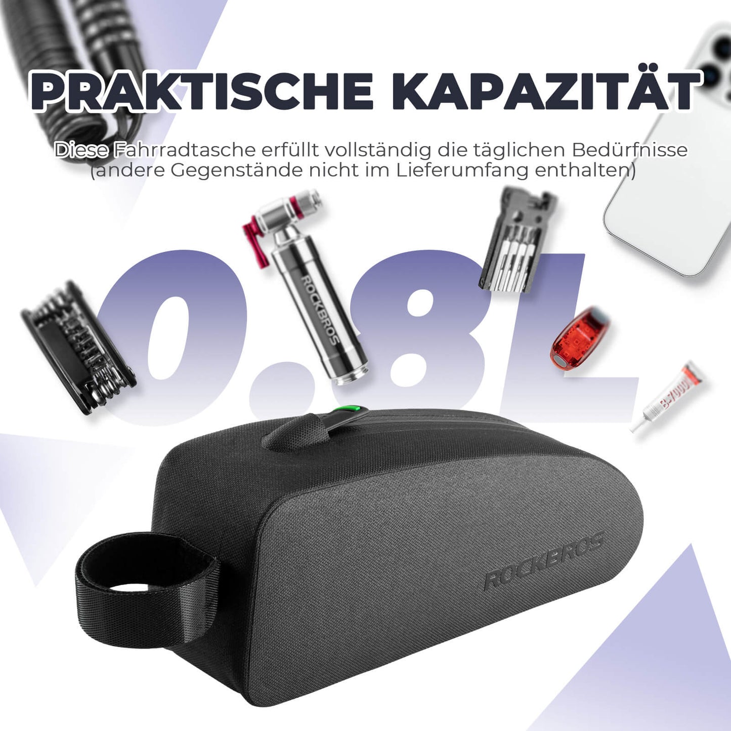 ROCKBROS Fahrrad Rahmentasche wasserdicht Staubfest Schwarz 1L/1,6 L