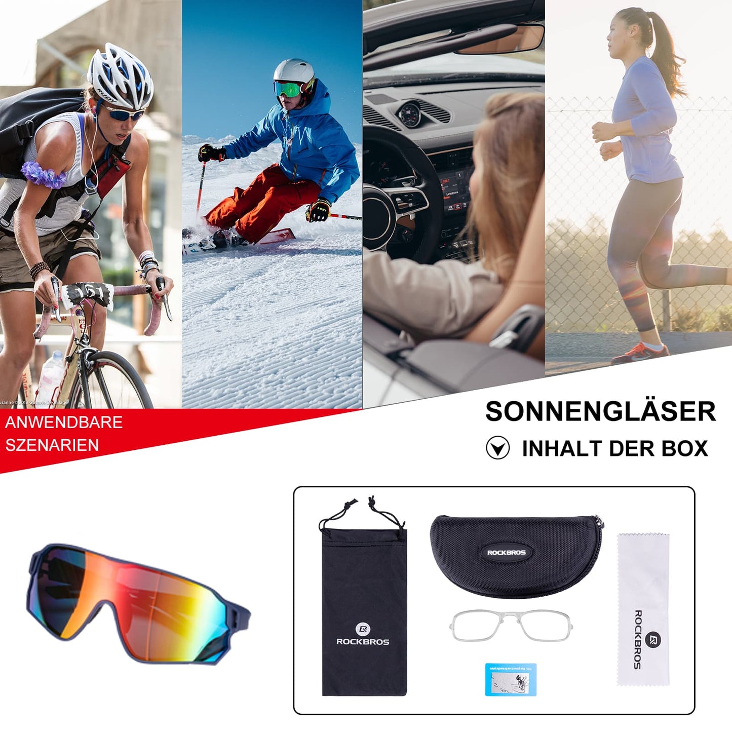 ROCKBROS Fahrradbrille Polarisierte Sportsbrille mit UV-Schutz