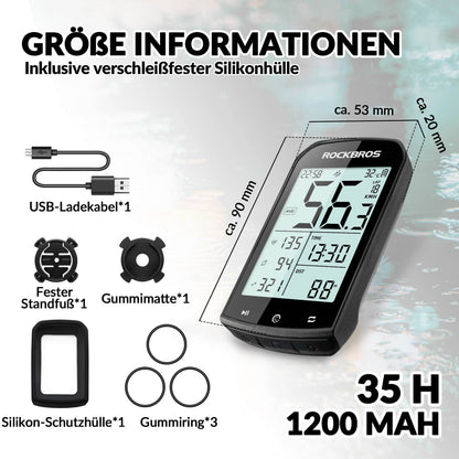 ROCKBROS Fahrradcomputer Kabellos GPS wasserdicht Tachometer und Kilometerzähler