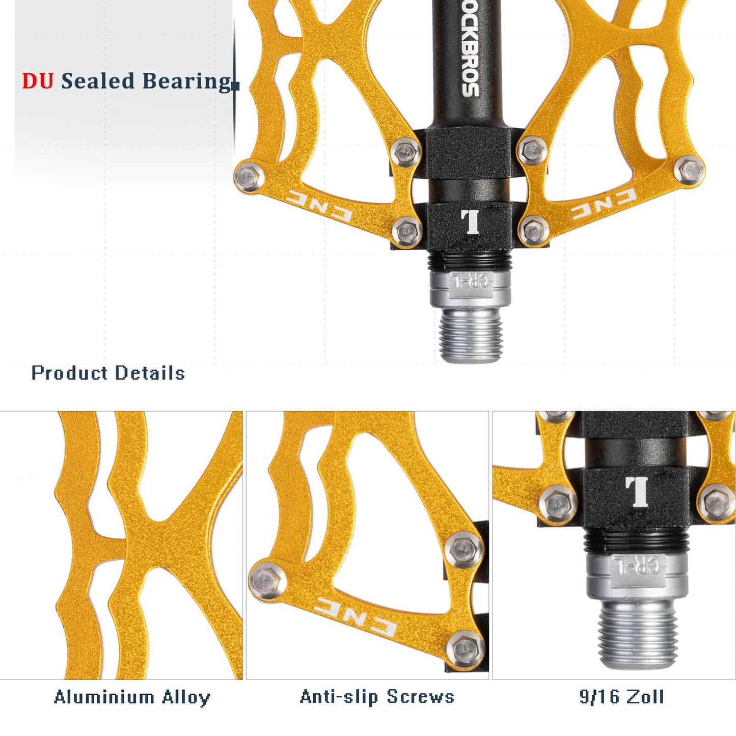 ROCKBROS Fahrradpedale 9/16 Zoll CNC Aluminium mit abgedichteten Lagern