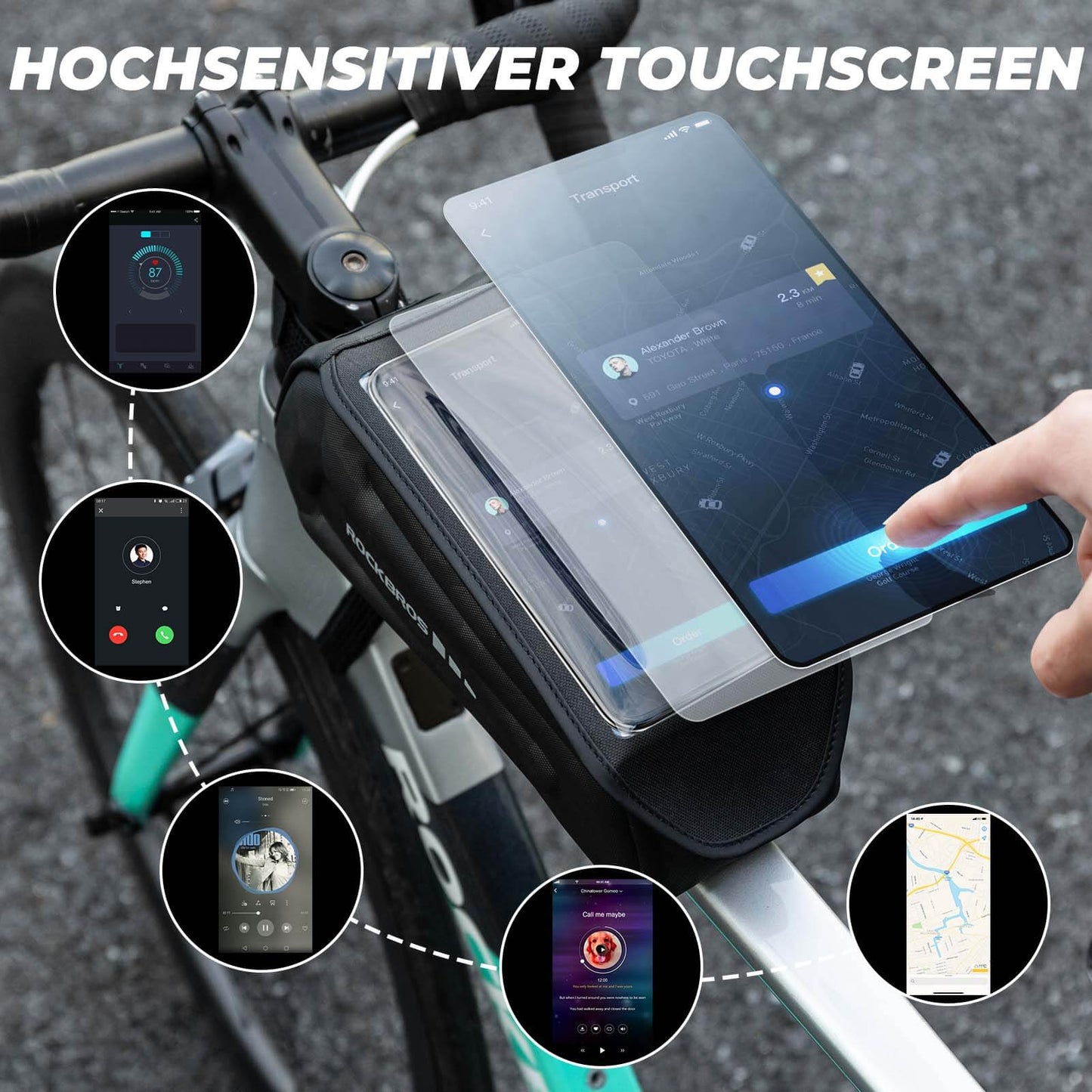 ROCKBROS Fahrradtasche Wasserdicht Handytasche Touchscreen für Smartphone 6,8 Zoll