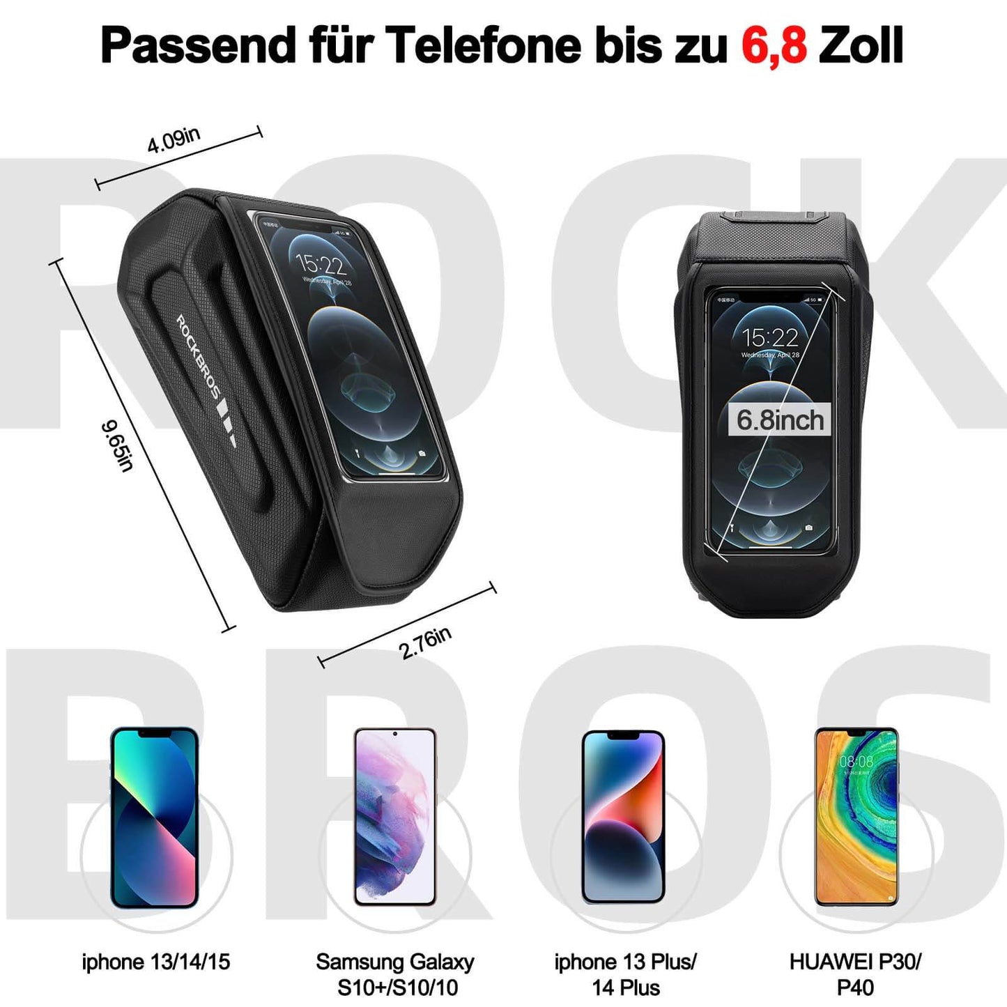 ROCKBROS Fahrradtasche Wasserdicht Handytasche Touchscreen für Smartphone 6,8 Zoll