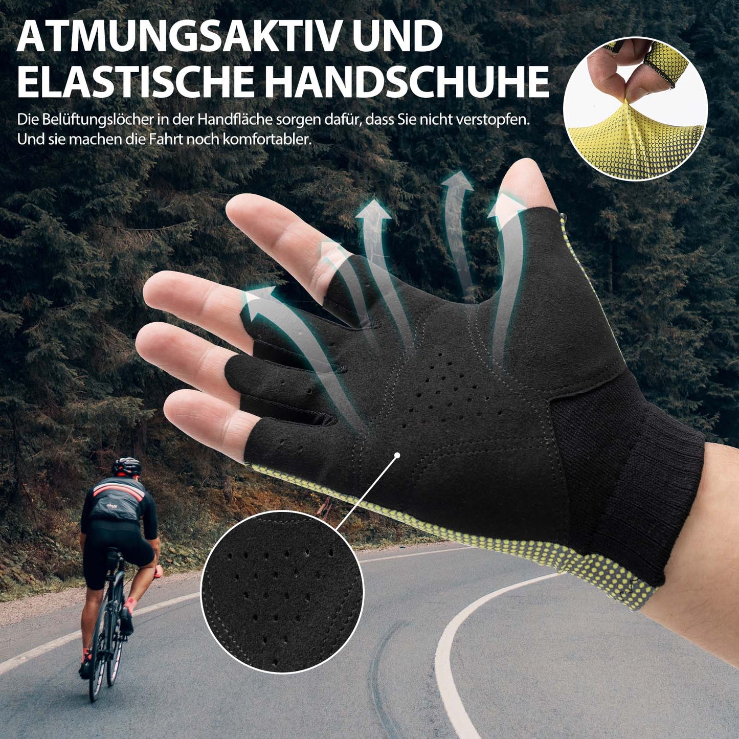 ROCKBROS Halbfinger-Radhandschuhe Rutschfest Elastisch Unisex Gelb M-XXL