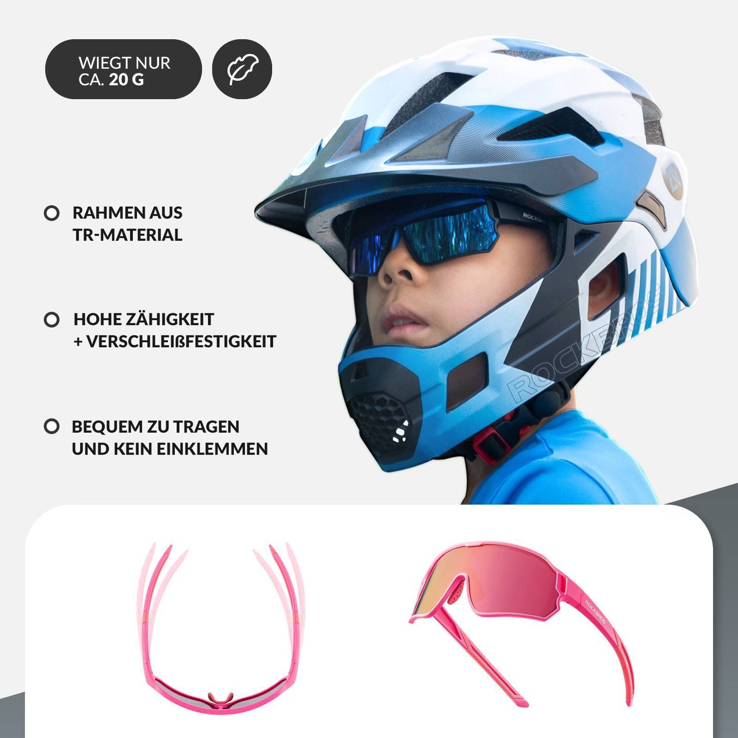 ROCKBROS Kinder Fahrradbrille UV400-Schutz Polarisierte Sonnenbrille