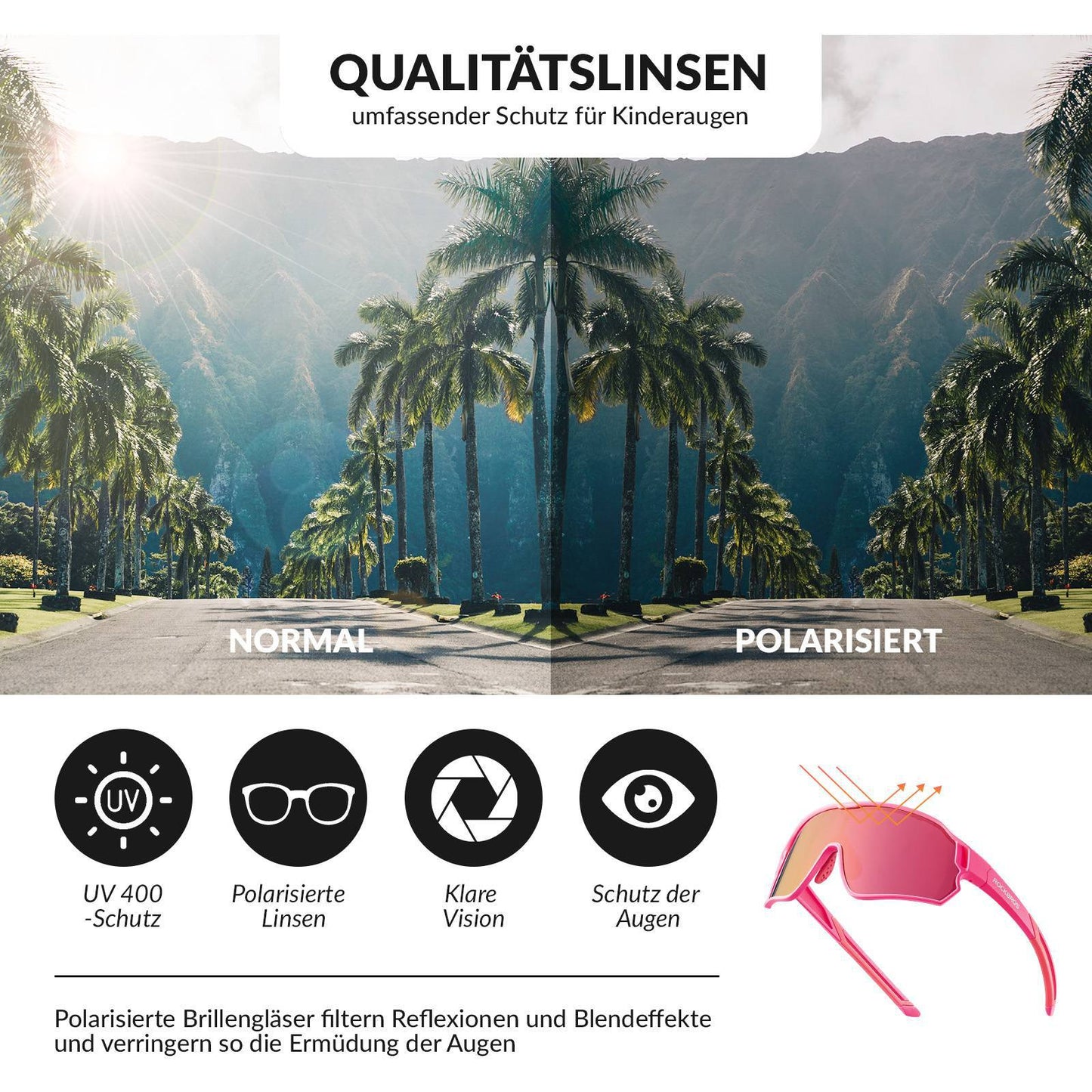 ROCKBROS Kinder Fahrradbrille UV400-Schutz Polarisierte Sonnenbrille