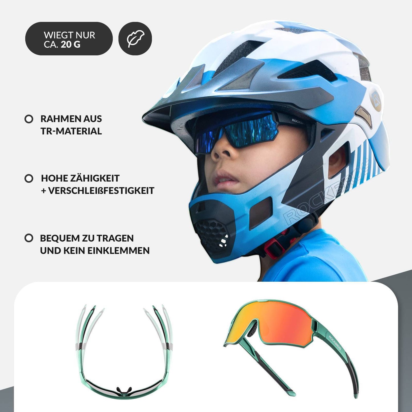 ROCKBROS Kinder Fahrradbrille UV400-Schutz Polarisierte Sonnenbrille