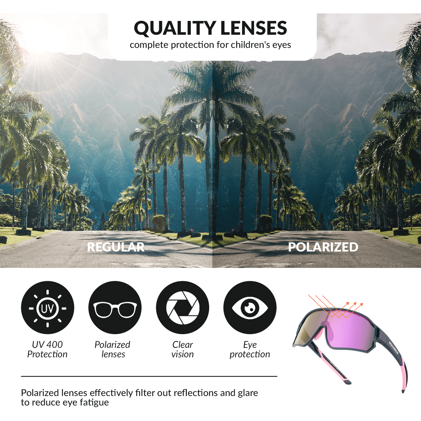 ROCKBROS Kinder Fahrradbrille UV400-Schutz Polarisierte Sonnenbrille