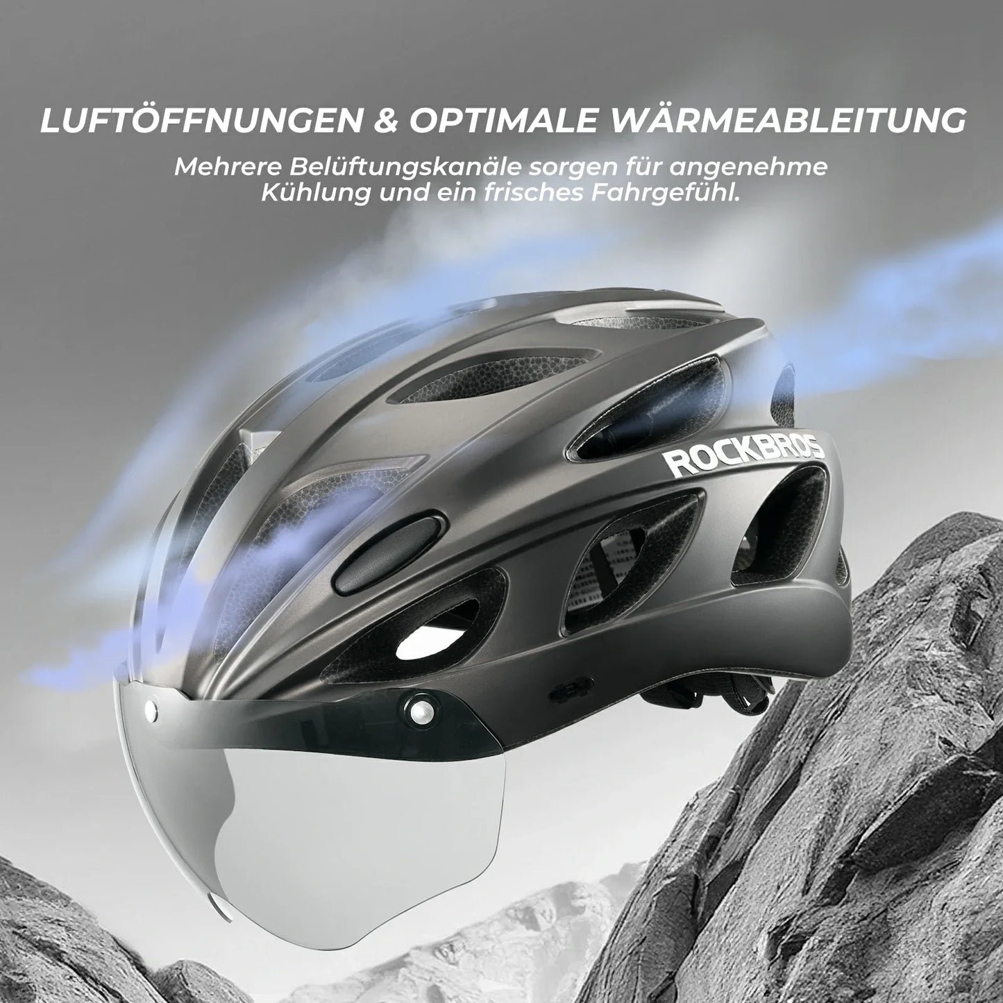 ROCKBROS Kinder Fahrradhelm mit integrierter abnehmbarer Magnetbrillen & Visier