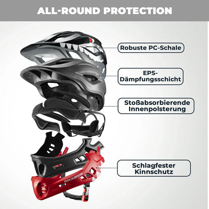 ROCKBROS Kinderhelm Cartoon Integralhelm mit abnehmbarem Kinnschutz