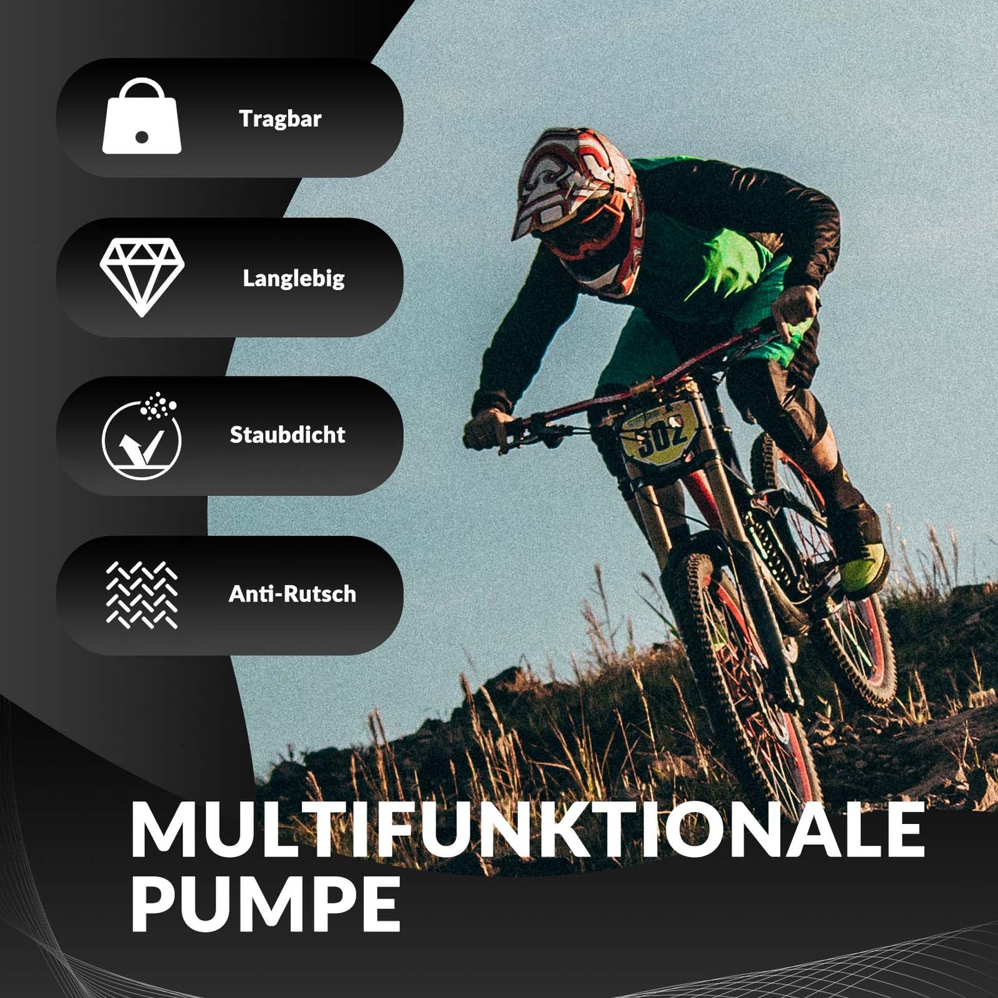 ROCKBROS Luftpumpe Handpumpe Schrader & Presta Ventile aus Aluminium