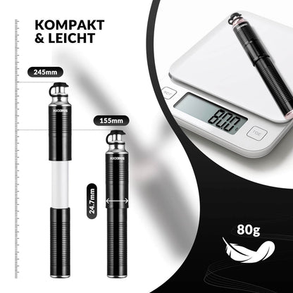 ROCKBROS Luftpumpe Handpumpe Schrader & Presta Ventile aus Aluminium