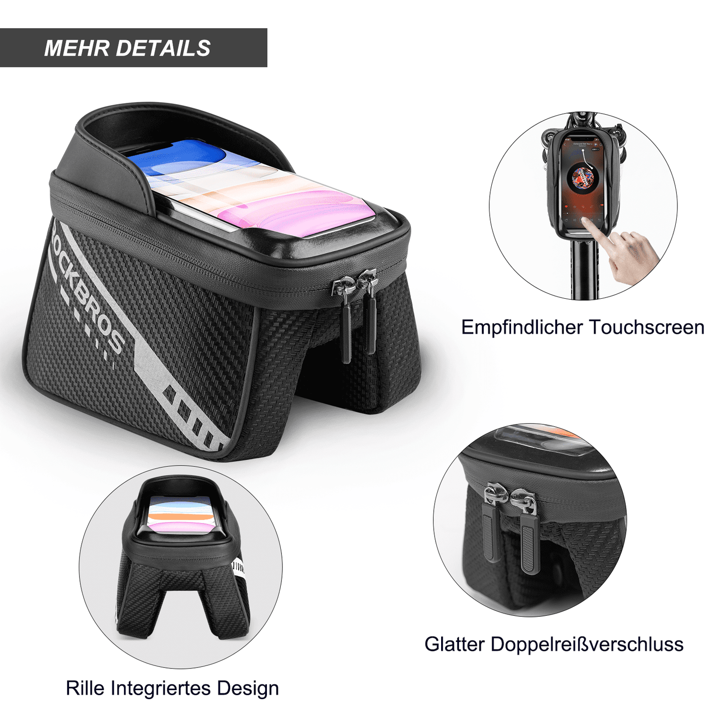 ROCKBROS  Oberrohrtasche mit TPU-Touchscreen Seitentaschen-Design 1L